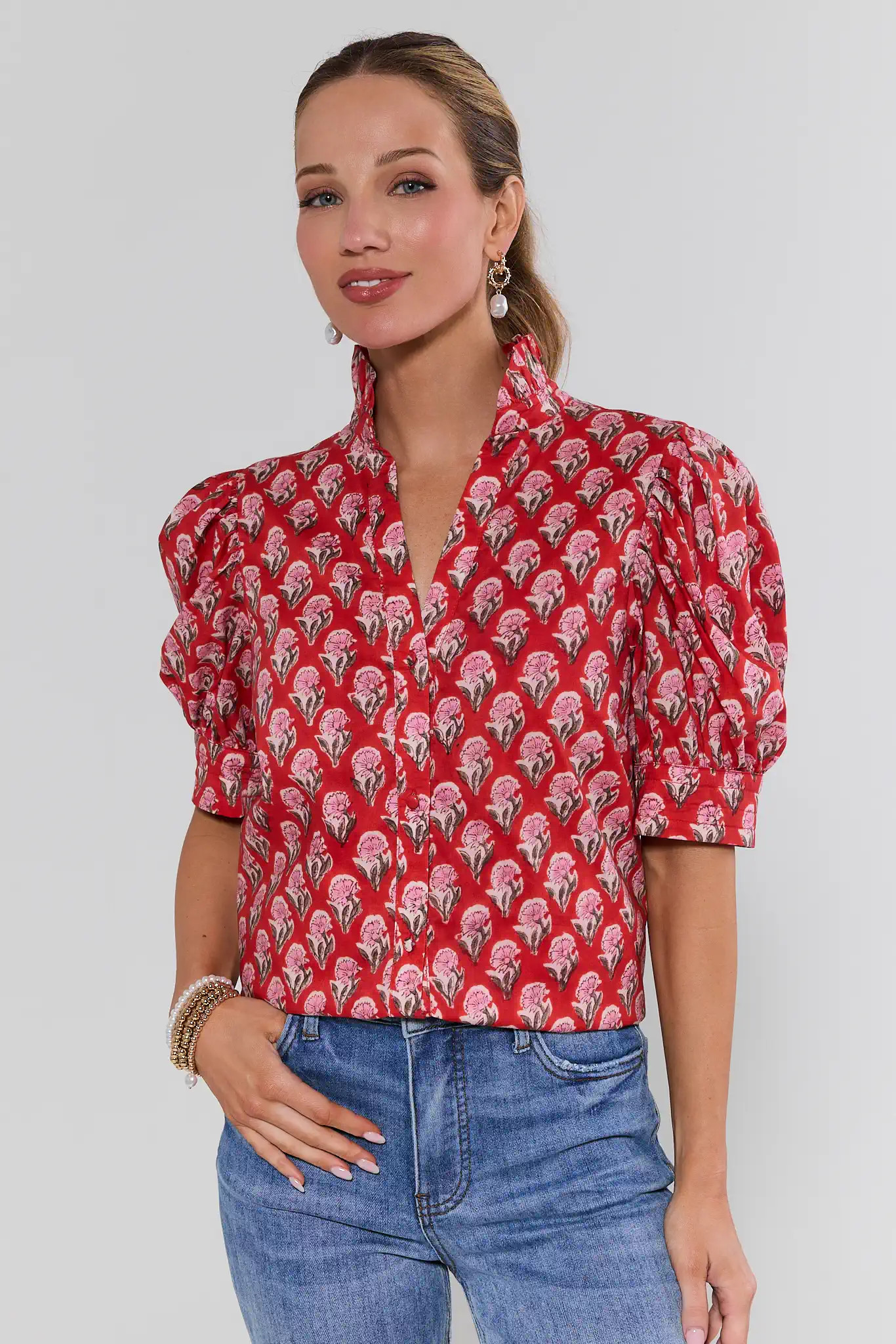 Phoebe Red Floral Print Top | Avara