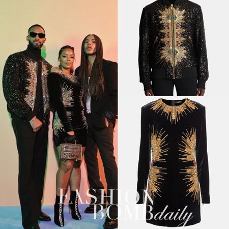 #fashionbombcouple @exquisitemo and @themelvinrodriguez greeted @olivier_rousteing after yesterday’s @balmain show in #paris , with both in #balmain ($5,500 velvet dress, $3,900 jacket), styled by @therealnoigjeremy . What say you? 📸 @sterlingpics #moniquerodriguezfbd #moniquerodriguez #melvinrodriguez 