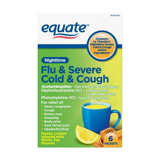Equate Nighttime Severe Cold, Flu and Cough, Pain Reliever/Fever Reducer, Nasal Decongestant, Cou... | Walmart (US)