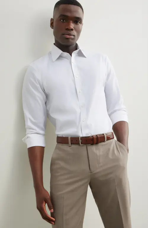 Nordstrom Trim Fit Solid Premium Performance Dress Shirt in White at Nordstrom, Size 14.5 - 32 | Nordstrom