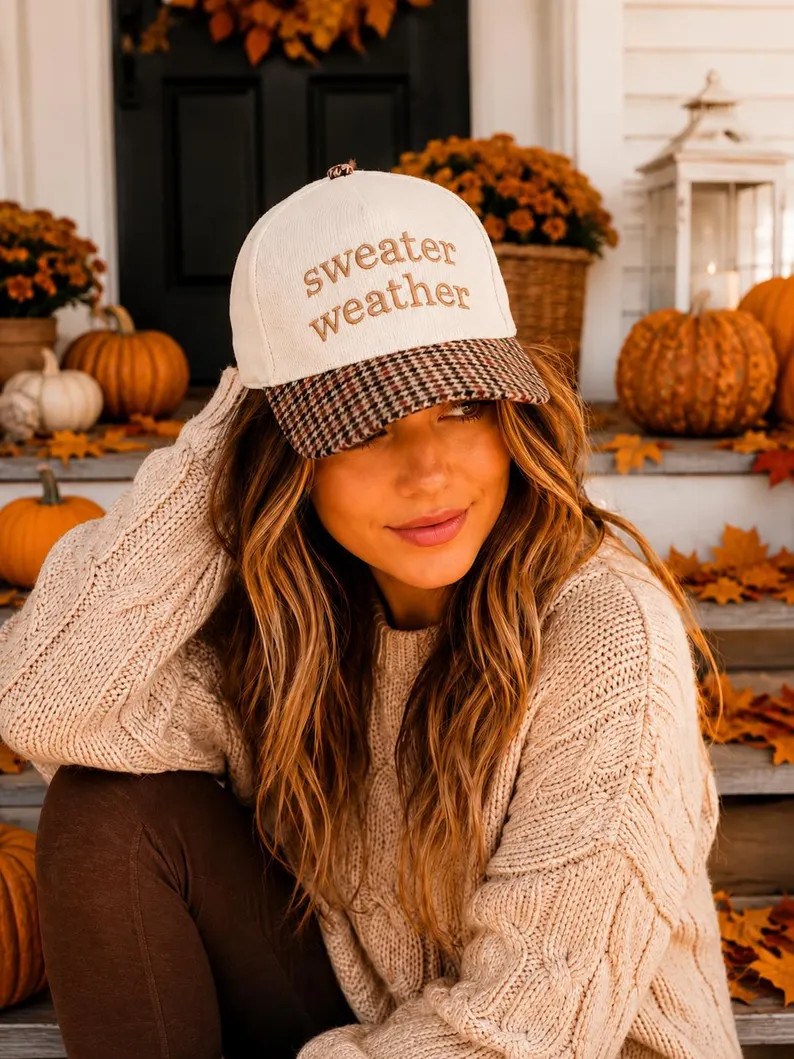 Sweater Weather Hat Fall Trucker Hat for Women Cozy Autumn Embroidered Baseball Cap | Etsy (Global)