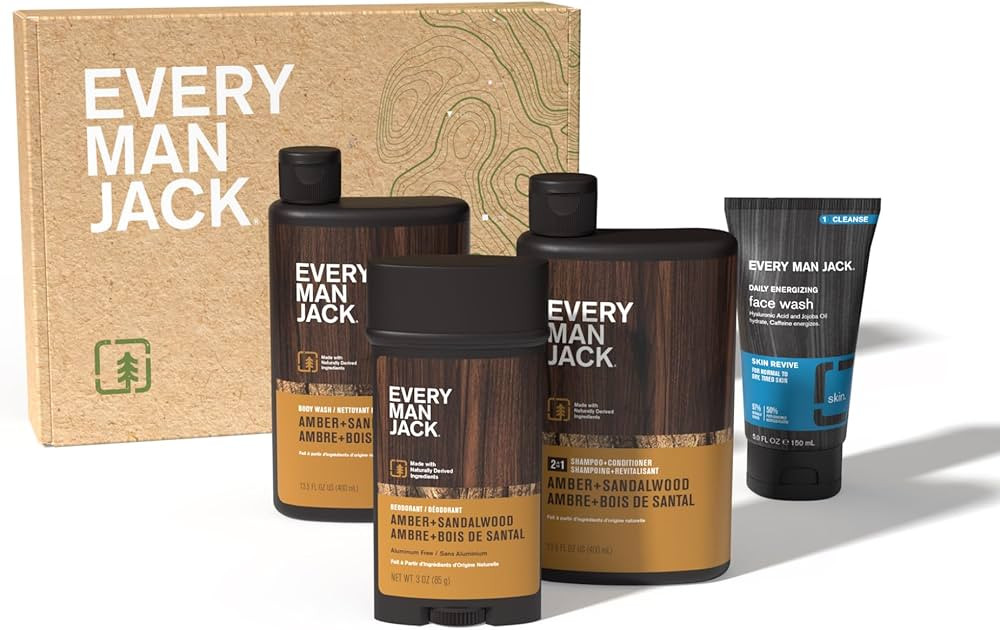 Every Man Jack Men’s Amber + Sandalwood Bath and Body Gift Set - Clean Ingredients & Sandalwood... | Amazon (US)