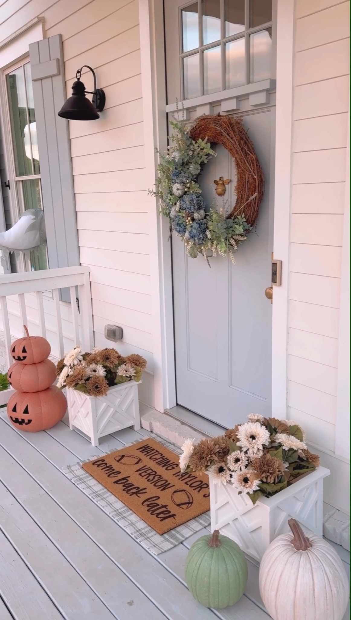 Front porch fall and Halloween decor! Wreath was purchased at a local market! Gorgeous Fall Porch!

#LTKSeasonal #LTKHome #LTKFallSale