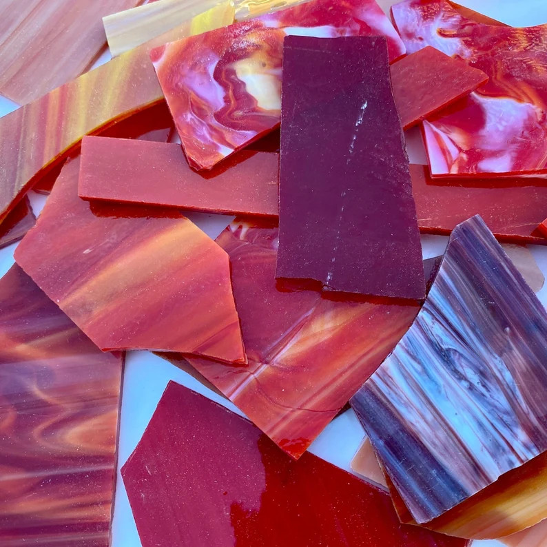 Red Stained Glass Pieces 500g / Mosaic Supplies Glass for Mosaics Art Stain Glass Offcuts Orange ... | Etsy (US)