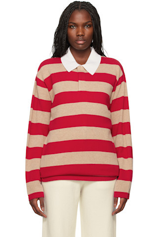 Guest in Residence - Red & Brown Striped Rugby Polo | SSENSE