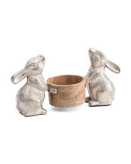 Raw Nickel Aluminum Rabbits With Wooden Bowl | Marshalls