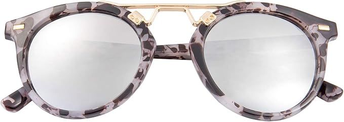 LEMON GRASS Womens Sunglasses Vintage Retro Round Mirrored Lens Horned Rim Sunglasses | Amazon (US)