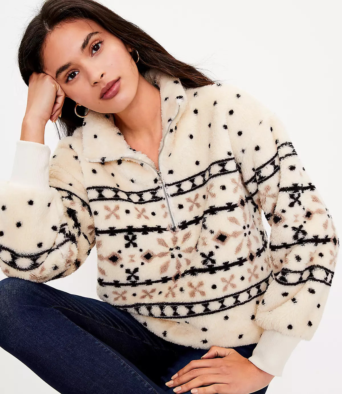 Fair Isle Sherpa Zip Sweatshirt | LOFT | LOFT