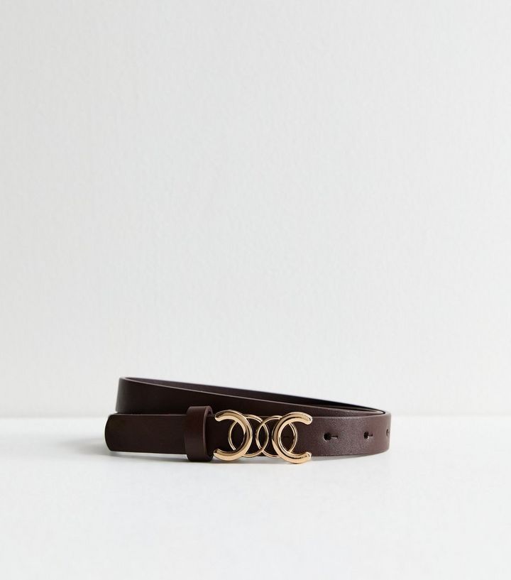 Brown Leather-Look Curved Buckle Skinny Belt
						
						Add to Saved Items
						Remove from Sa... | New Look (UK)