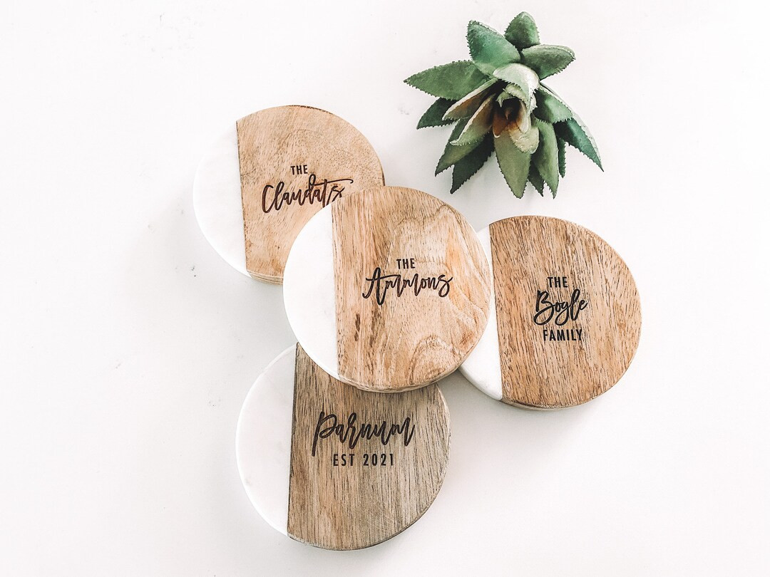 Personalized Coasters | Set of 4 Coasters | Marble & Wood Coasters | Wedding Gift | Etsy (US)