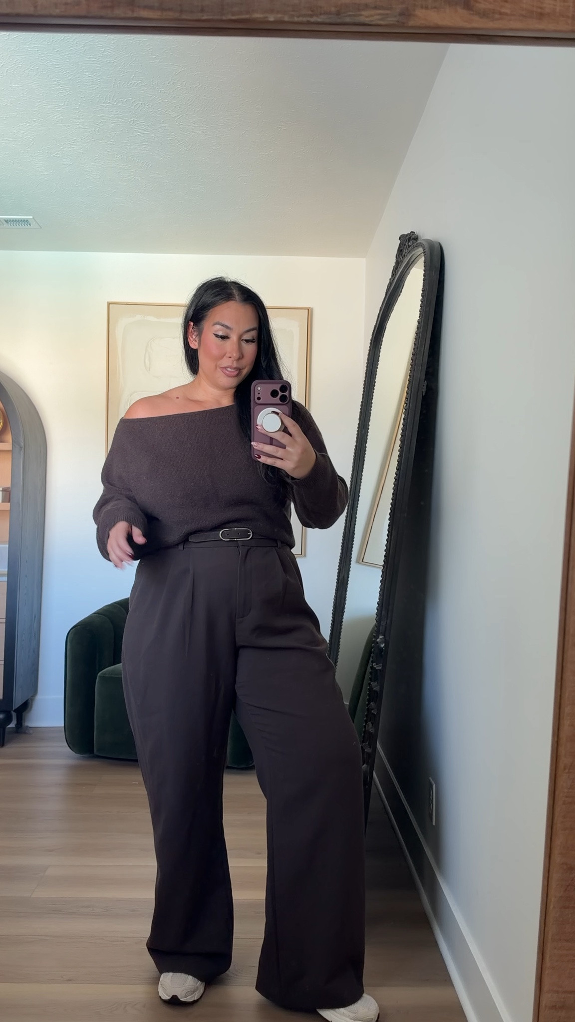 These are my holy grail trousers, one of my favorite ways to style it is with a sweater and this one is so cute! Wearing a 33 long in the pants, large in the sweater! Use code AFLTK to get an additional 20% off almost everything! abercrombie, fall style, fall fashion, on sale, fall staples 

 #LTKSeasonal #LTKMidsize
