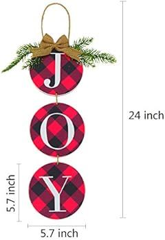 Christmas Decoration JOY Wall Sign, Buffalo Check Plaid Wreath for Front Door Rustic Burlap Woode... | Amazon (US)