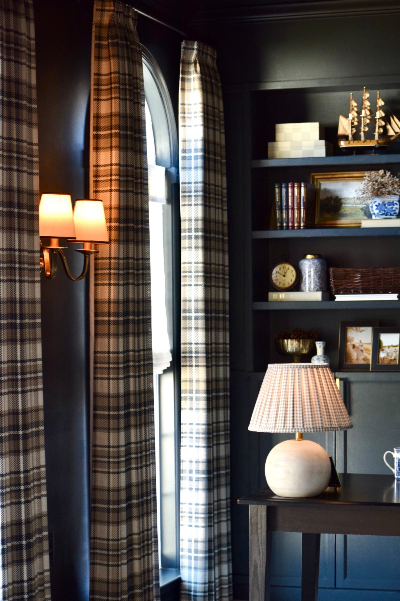 Over the Moon for Our Ralph Lauren, English Country Inspired Home Office Makeover!
Featuring these classic plaid drapes, natural woven shades, and decorative curtain rods from @twopagescurtains!  
Use code Onassisandclaire for 24% off

#twopageshome  #twopagescurtains 
 
Window Treatment Details:

Sara Le Print Linen Drapery
–Latte SL-E5
–Triple Pleat
–Privacy Liner
–Memory Shaped
 
Arno Single Decorative Curtain Rod with Rings
–Color: Black
–Finial:  Ellipse
 
Rae Natural Ramie Flax Woven Wood Shades – Series C
– Color: Ivory C14
– Inside mount
– Cordless

#LTKWorkwear #LTKMens #LTKHome