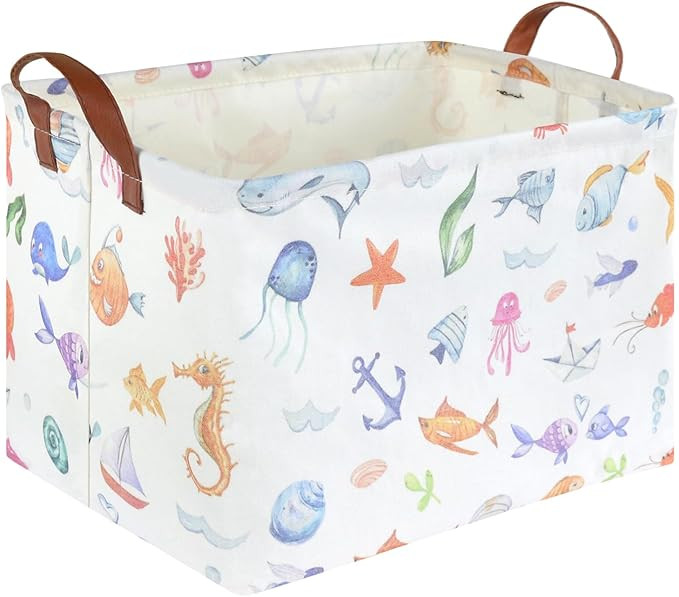 Rectangle Fish Basket,Ocean Animals Waterproof Kids foldable Laundry Basket,Nursery Hamper,Boys a... | Amazon (US)