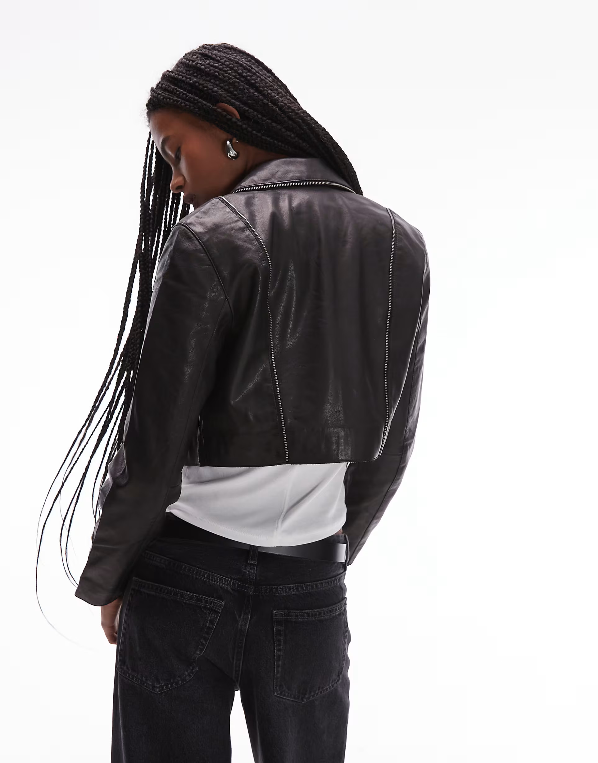 AllSaints Landers leather cropped moto jacket in black  | ASOS | ASOS (Global)