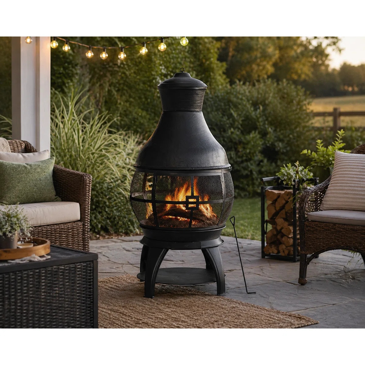 45" Cast Iron Smokeless Chiminea with Mesh Screen, Sliding Door & Rain Cap | Wayfair North America