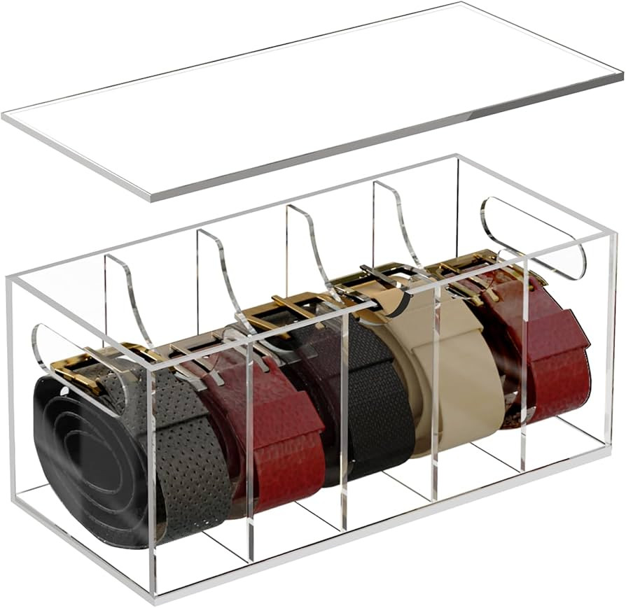Acrylic Belt Organizer Holder for Closet with Dust Cover Lid - Clear Storage Display Case for Dra... | Amazon (US)