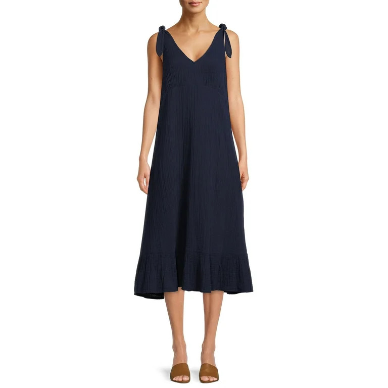 Time and Tru Women's Double Cloth Tie Shoulder Dress | Walmart (US)