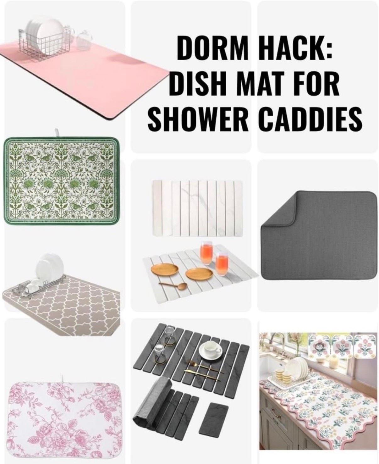 A simple dorm hack that solves a common problem. A silicone or stone dish drying mat placed inside a shower caddy helps absorb water, keeps toiletries from sitting in puddles, and dries much faster between showers. One small upgrade that makes dorm bathrooms cleaner and easier to manage. Shower caddy hack, dish drying mat, dorm bathroom essentials, dorm organization, college dorm tips, dorm must-haves.

#LTKU #LTKHome