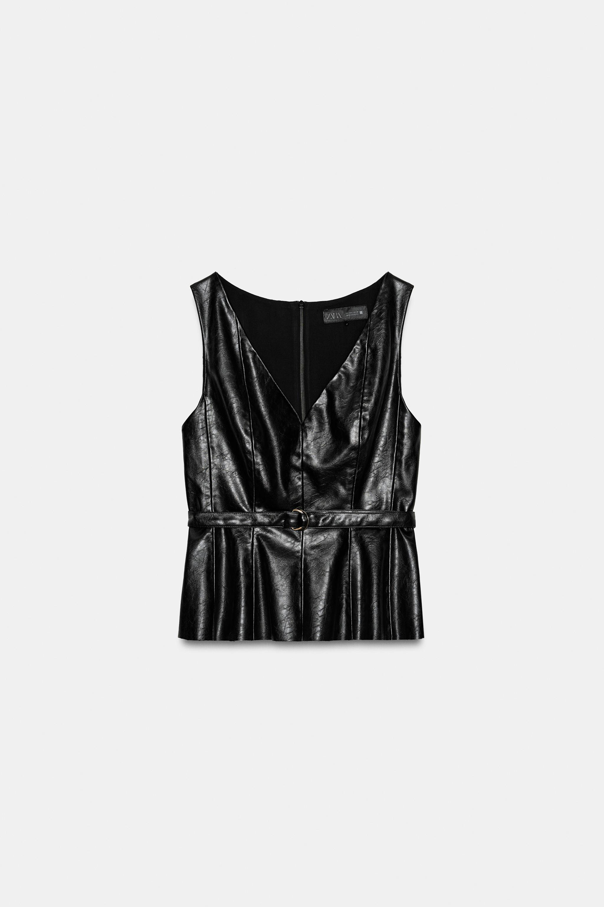 BELTED FAUX LEATHER TOP | Zara Canada
