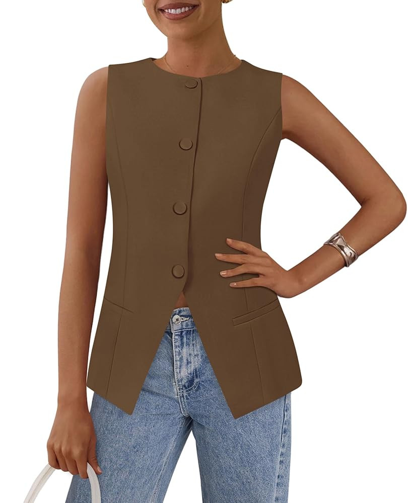 PRETTYGARDEN Women's Suit Vest Tops 2025 Summer Dressy Casual Business Button Sleeveless Trendy F... | Amazon (US)