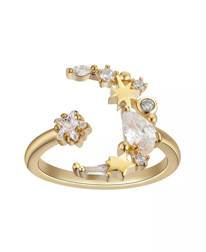 14Kt Gold Flash Plated Cubic Zirconia Moon Adjustable Ring | Macy's