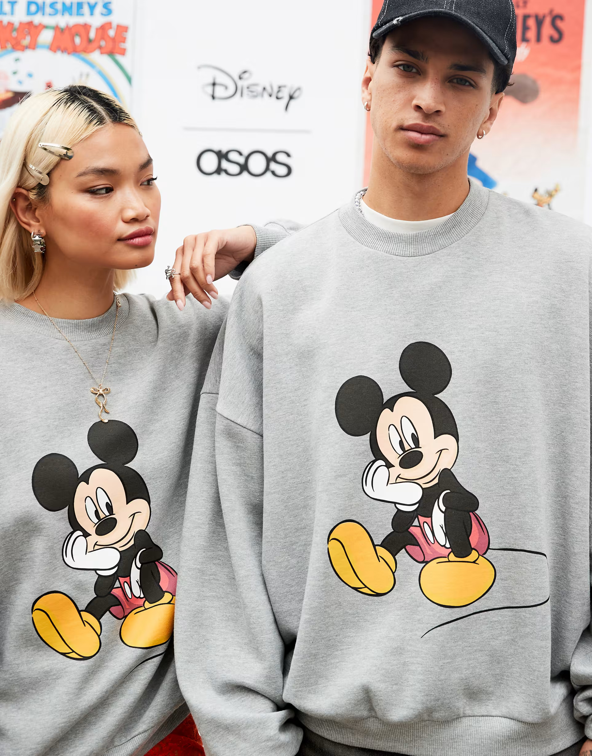 ASOS DESIGN Disney unisex extreme oversized sweatshirt with Mickey Mouse print in grey marl | ASOS (Global)