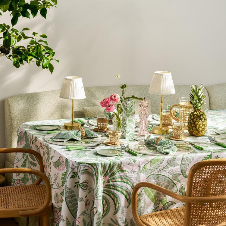 Green Linen Tablecloth | Palm Beach Green Cotton Tablecloth | Addison Ross US