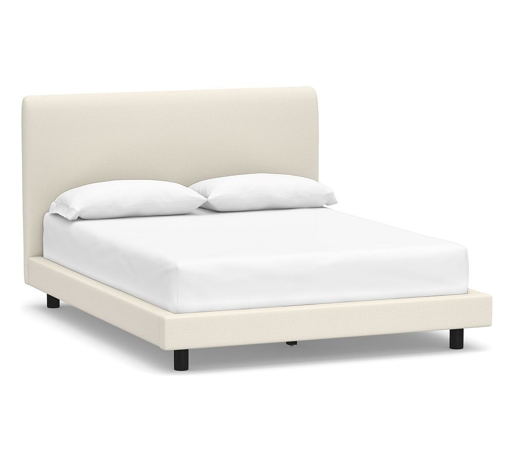 Cayman Upholstered Platform Bed with Warm Black Legs, Queen, Performance Heathered Tweed Ivory | Pottery Barn (US)