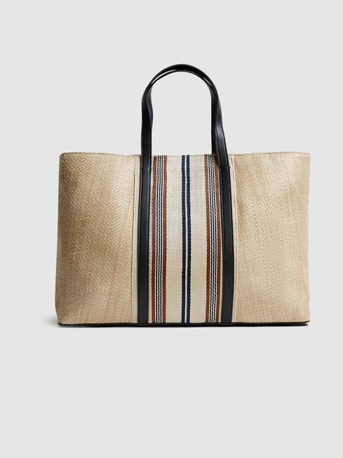 Reiss Natural Barley Raffia And Webbing Large Tote Bag | Reiss (UK)