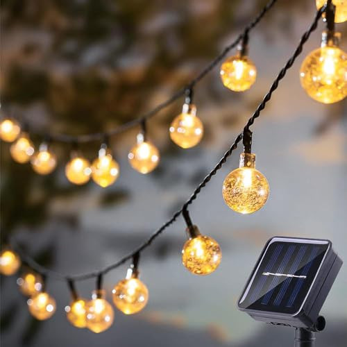 Solar String Lights, Small Crystal Ball ，Outdoor String Light 60 LED 40ft 8 Lighting Modes Waterproof Solar Powered Patio Solar Light for Garden Yard Porch Wedding Party Decor (Warm White) | Amazon (US)