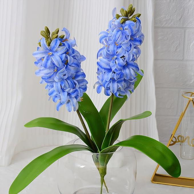 2pcs Artificial Hyacinth Hydrangea Flowers 16" Real Touch Blue Fake Hyacinth for Vase Bouquets Ho... | Amazon (US)