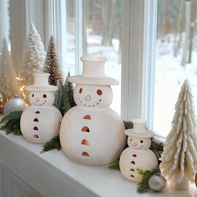 Christmas Decorations - 1 pack Terracotta Snowman Home Decor - Snowman Figurines - White Clay Hol... | Amazon (US)