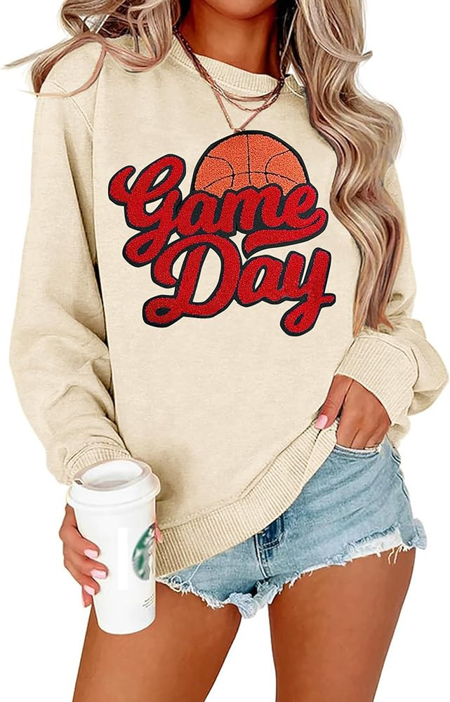 Basketball Game Day Sweatshirt for Women Game Day Chenille Patch Shirts Basketball Graphic Long S... | Amazon (US)