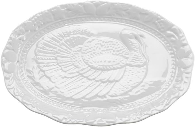 HIC Turkey Oversized Serving Platter, Embossed, Fine White Porcelain, 17-Inches | Amazon (US)