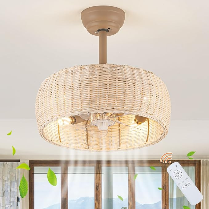 Yaretro Rattan Ceiling Fan Lighting with Remote Control, Boho Caged Ceiling Fan Light Fixture wit... | Amazon (US)