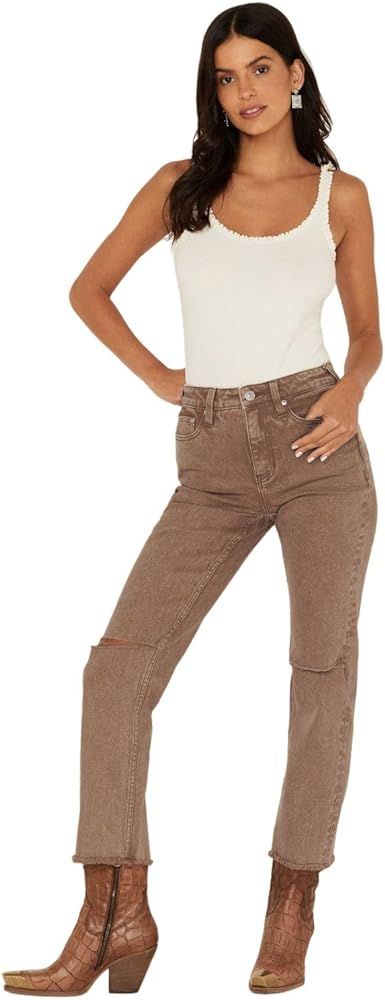 Women's High Rise Ankle Straight Jeans Taupe 27W x 27L | Amazon (US)