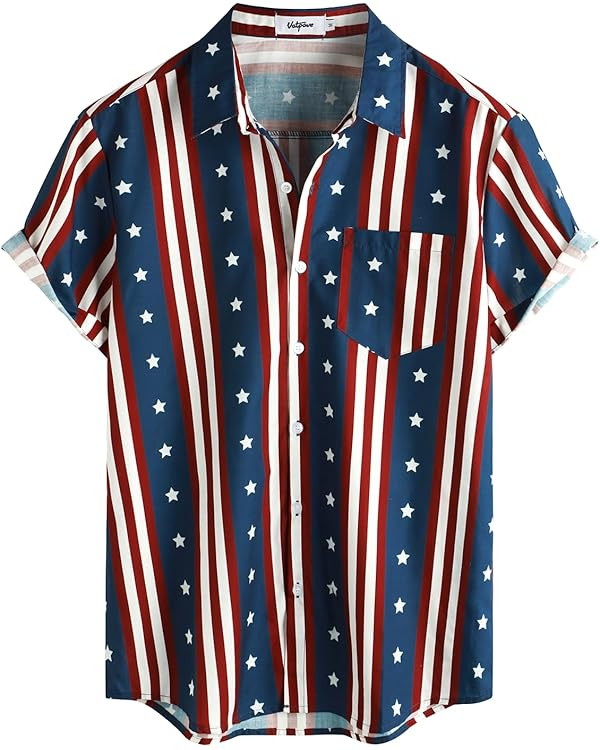 VATPAVE Mens Hawaiian Shirts 4th of July Casual Button Down Short Sleeve Summer Tropical Shirts | Amazon (US)