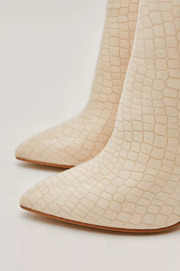 Faux Leather Croc Knee High Pointed Boots | Boohoo.com (UK & IE)