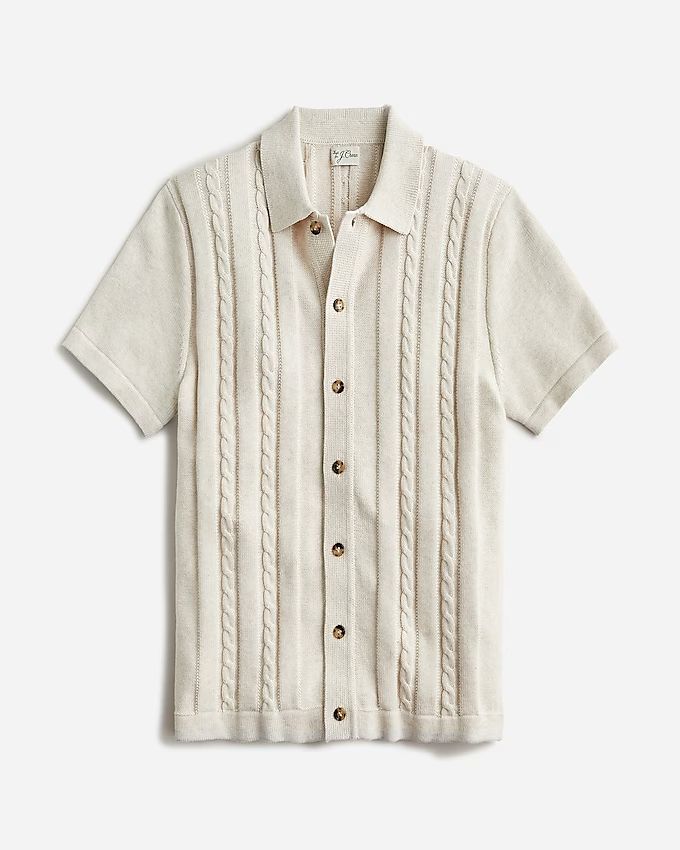 Cotton cable-knit short-sleeve polo cardigan sweater | J.Crew US