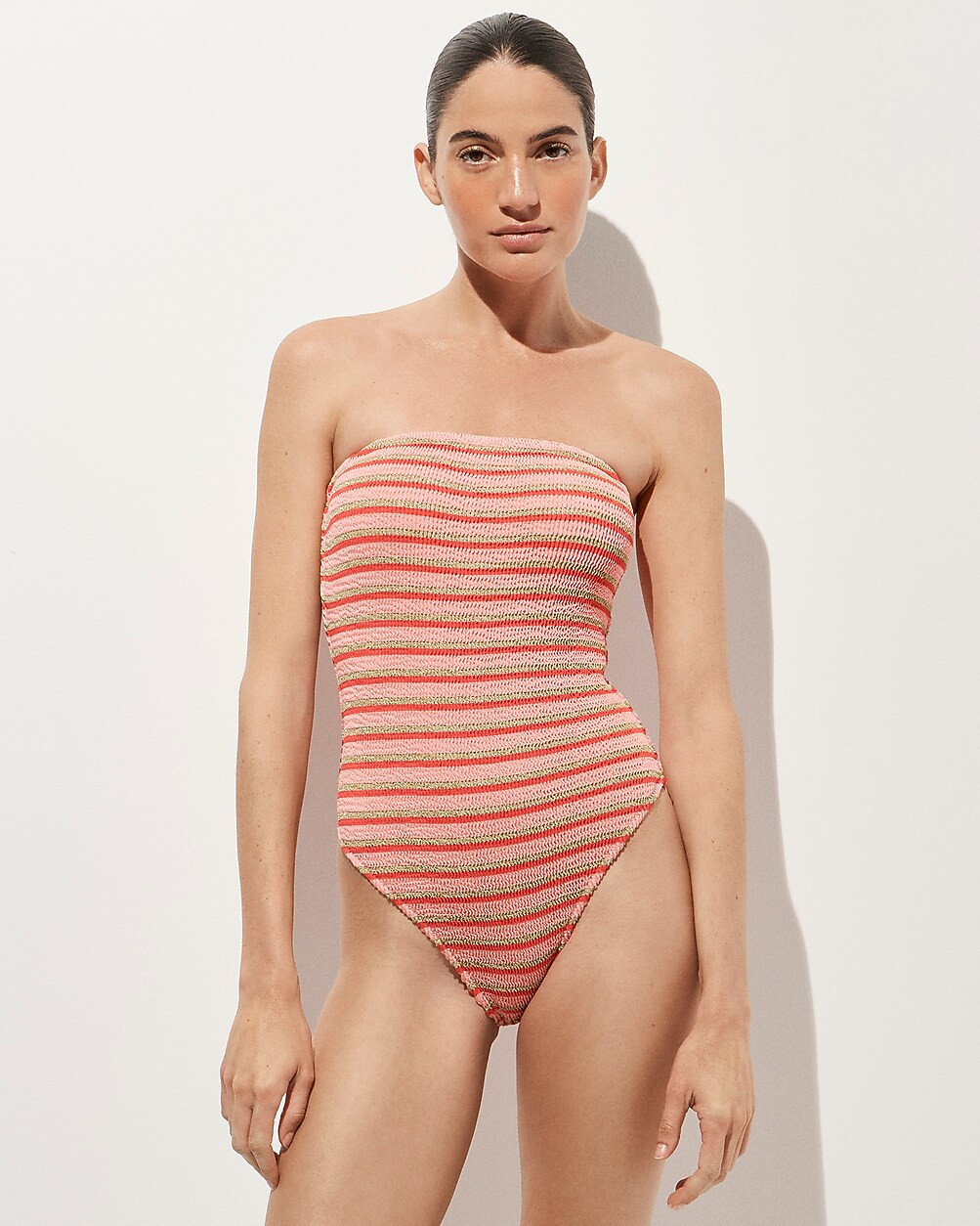 Gemma bandeau scrunchie one-piece in metallic stripe | J. Crew US