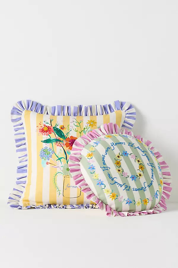 Mother's Day Cotton Embroidered Printed Floral Pillow | Anthropologie (US)