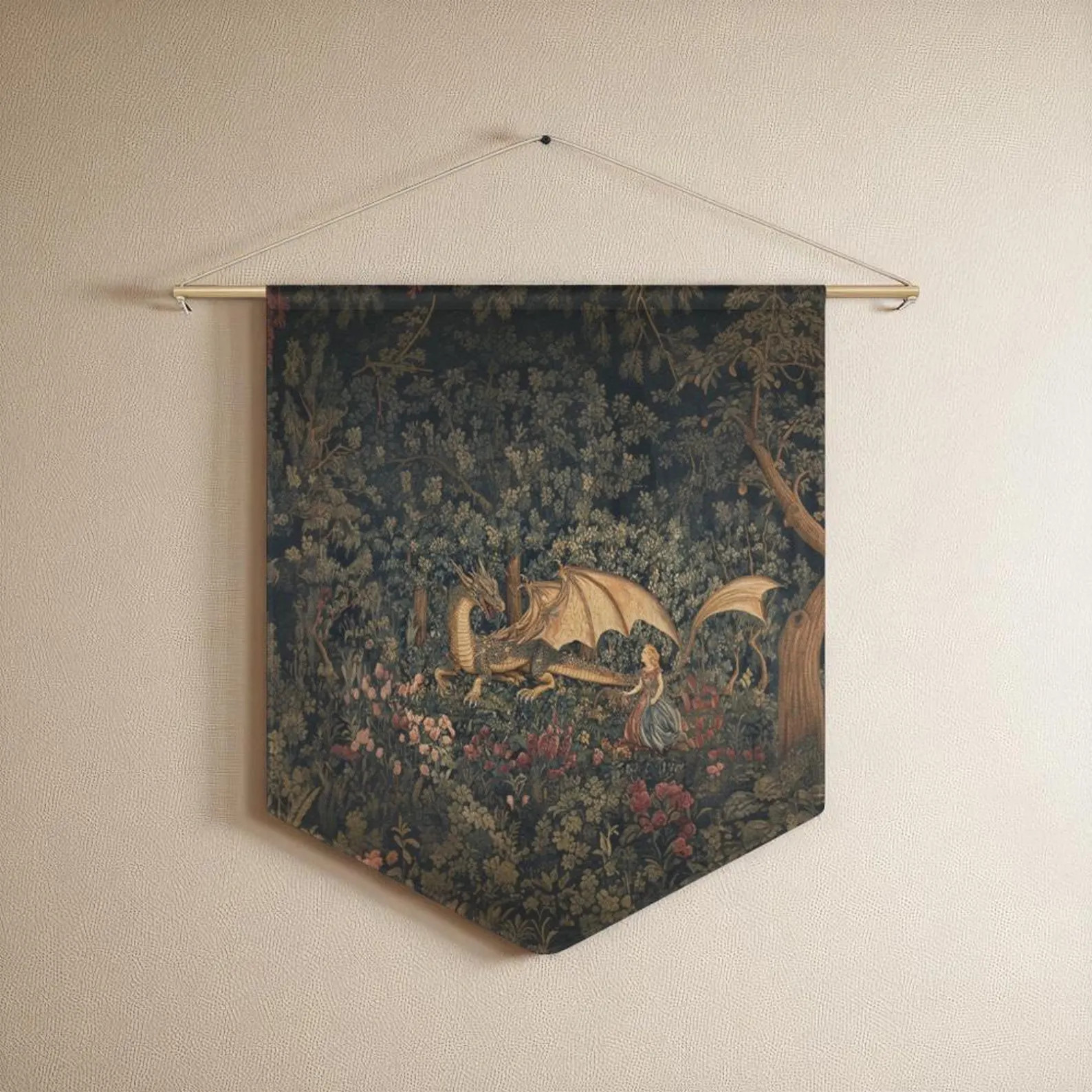 Pennant Banner Fantasy Dragon Tapestry, Enchanted Forest Wall Art, Home Decor for Living Room, Be... | Etsy (US)