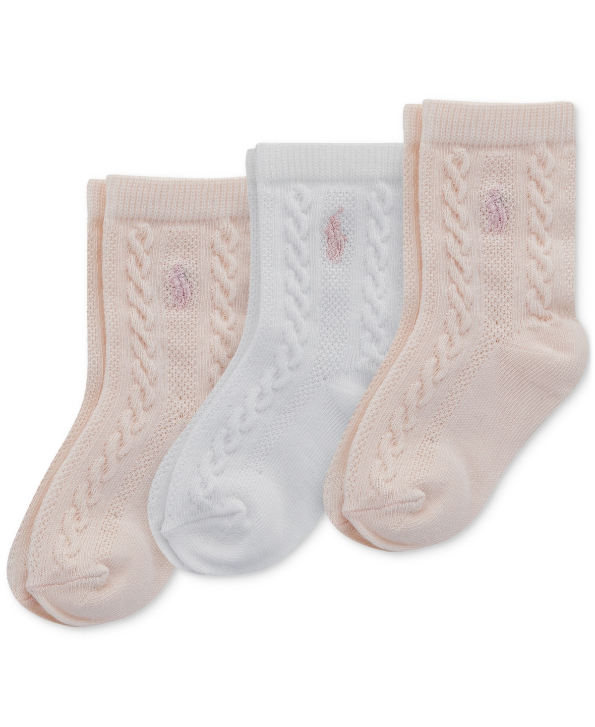 Polo Ralph Lauren Baby Girls 3-Pk. Cable-Knit Socks - Pink | Macy's