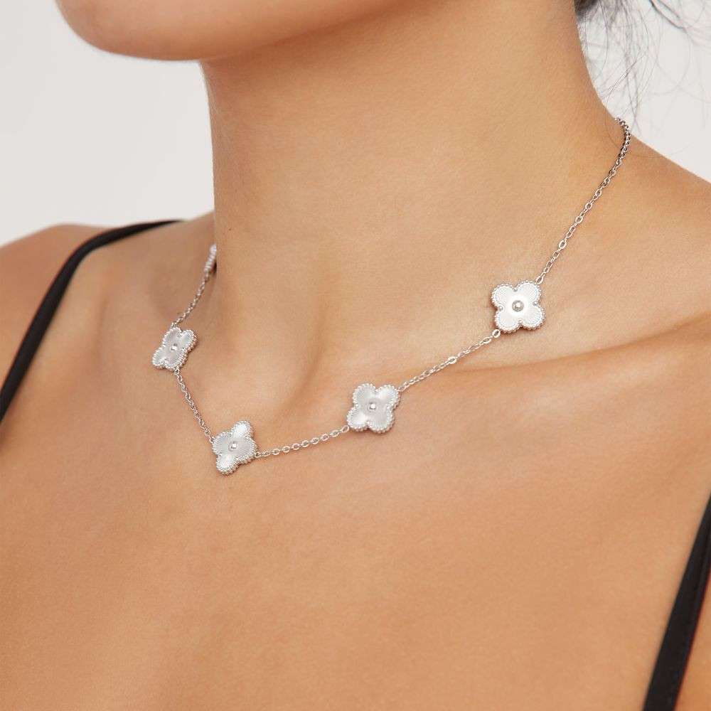 Multi Flower Detail Necklace In Silver | EGO (UK)