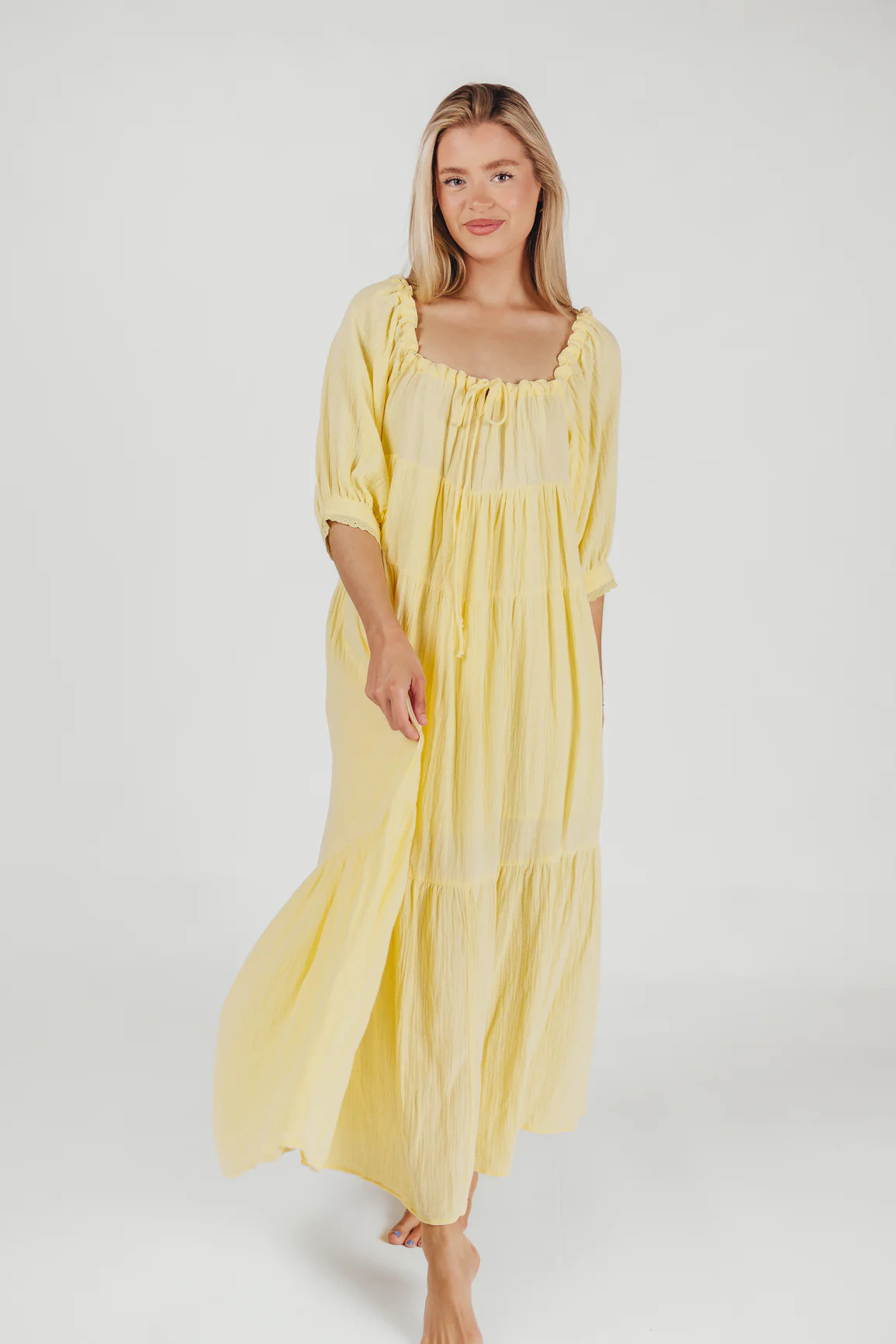 Goddess 100% Cotton Babydoll Maxi Dress in Light Yellow - Bump Friendl | Worth Collective