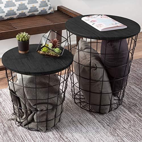 Lavish Home Nesting End Tables with Storage (Black) | Amazon (US)