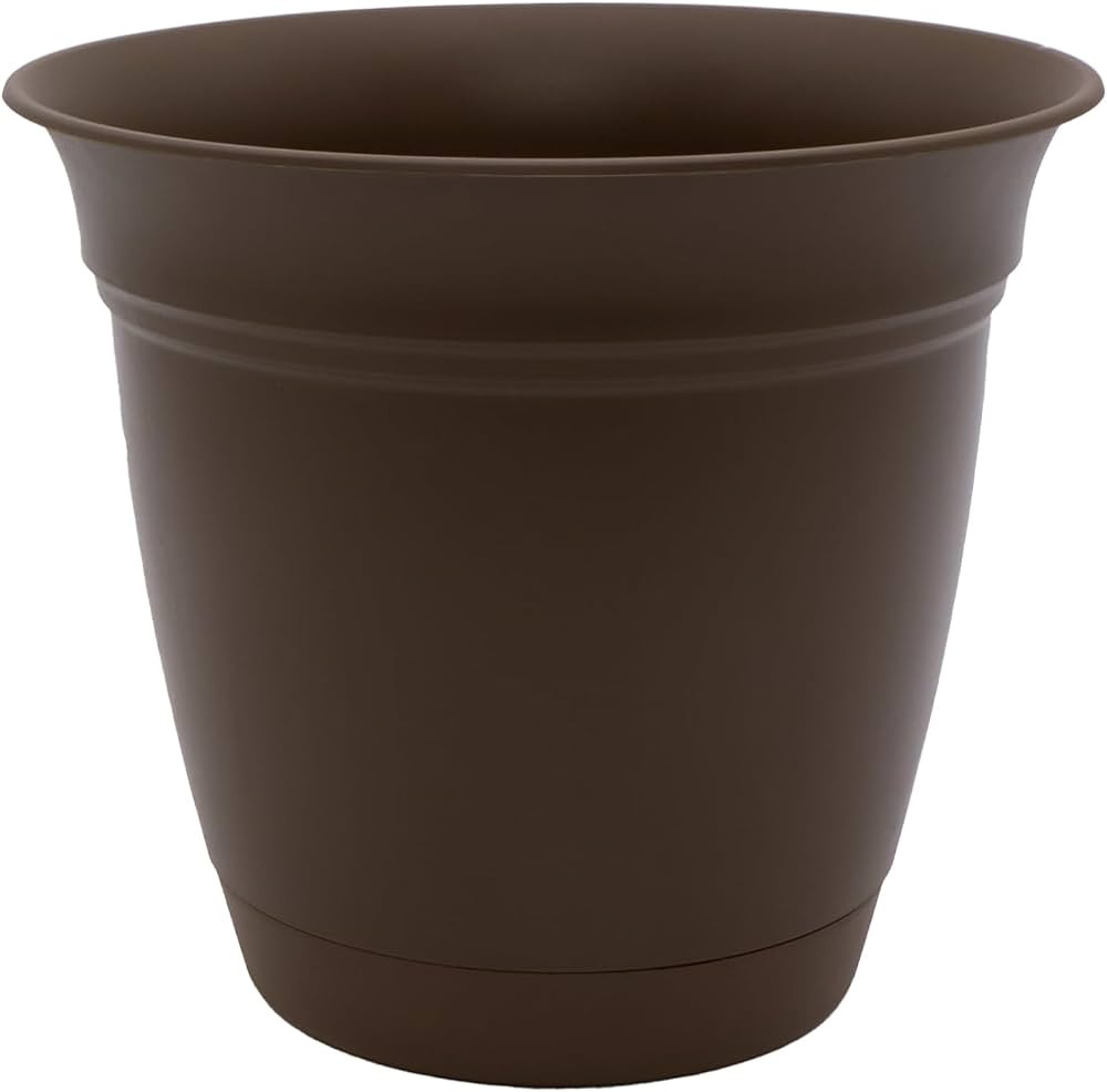 The HC Companies 8 Inch Eclipse Round Planter with Saucer - Indoor Outdoor Plant Pot for Flowers, Vegetables, and Herbs, Chocolate | Amazon (US)