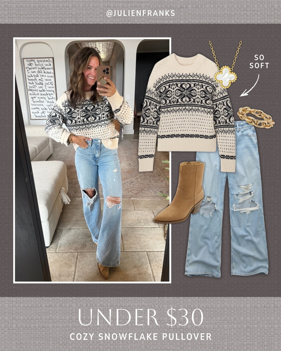 This under $30 snowflake sweater from Target is so soft & cozy. 💛 I love this paired with jeans and boots for a simple, festive holiday look!

#targetfinds #americaneagle #walmartfinds #sweater #holidayoutfit #casualoutfit #winteroutfit #sweater

#LTKSeasonal #LTKHoliday #LTKFindsUnder50