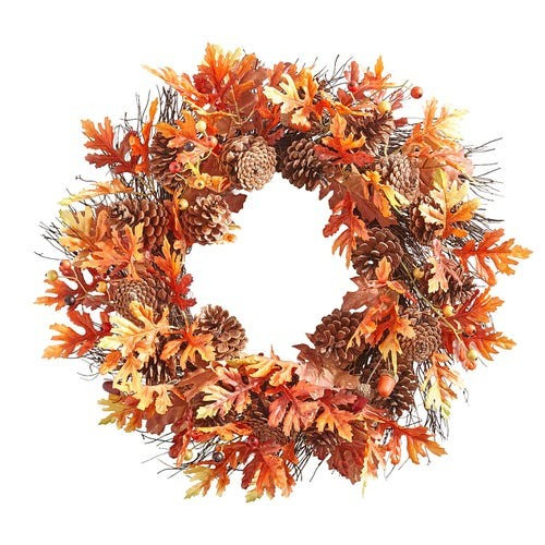 22" Fall Leaves & Pinecones Wreath | Pier 1 Imports
